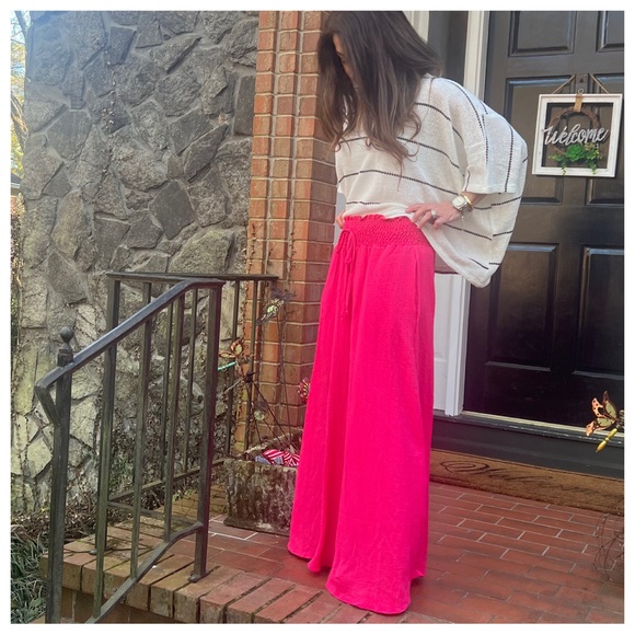 Boho Smocked Waist Wide Leg Pants - Picture 4 of 7